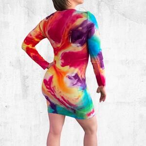 Ice Dyed Bodycon Dress - Long-sleeve Night Out - Rock meets Boho Women's Large